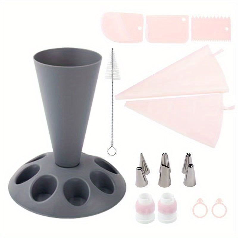 Piping Bags and Tips Set 17pcs Cake Decorating Kit with Icing Bag Holder – Multiple Nozzle Shapes for Professional & Home Baking