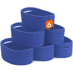 Woven Storage Baskets Set of 6 – Cotton Rope Round Shelf Baskets Bins for Organizing Closet Living Room Bedroom Playroom, Cute Small Decorative Cube Storage Caddy, Multiple Colors Available