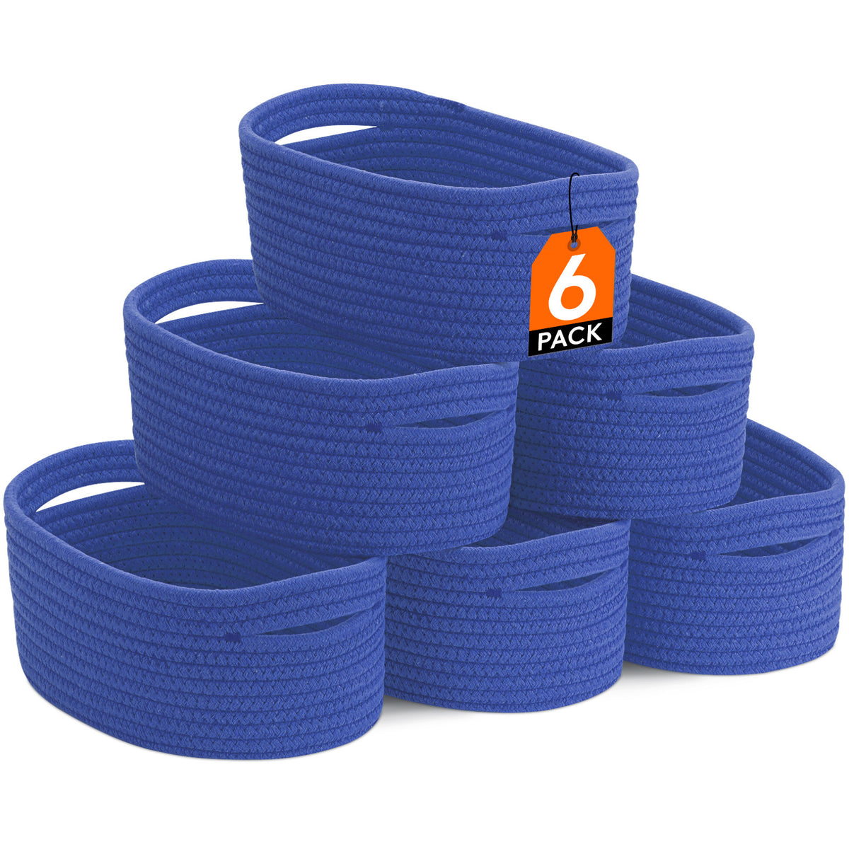 Woven Storage Baskets Set of 6 – Cotton Rope Round Shelf Baskets Bins for Organizing Closet Living Room Bedroom Playroom, Cute Small Decorative Cube Storage Caddy, Multiple Colors Available