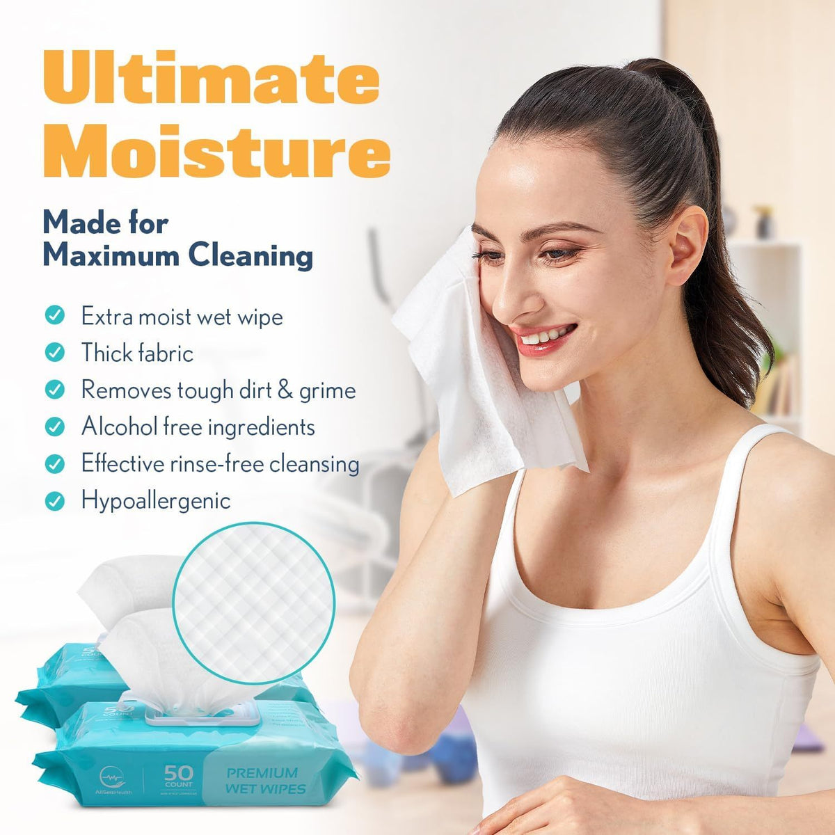 Extra Large No-Rinse Body Wipes for Adults 8x12 Inch 200 Count Disposable Washcloths Aloe Vera Vitamin E for Seniors Caregiving Travel Gym Camping Hypoallergenic