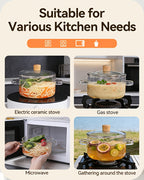 Borosilicate Glass Pots with Lids Set of 2 Stovetop Safe 78Oz & 54Oz Saucepan for Soup Ramen Milk Heat Resistant