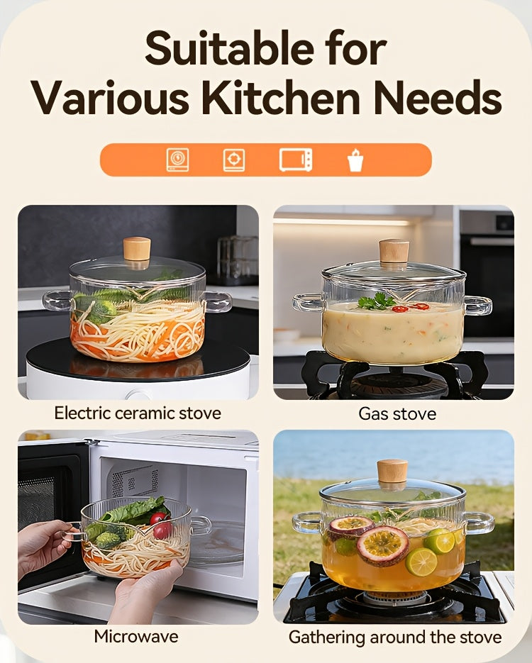 Borosilicate Glass Pots with Lids Set of 2 Stovetop Safe 78Oz & 54Oz Saucepan for Soup Ramen Milk Heat Resistant