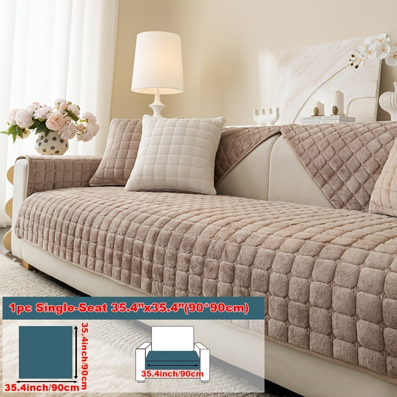 Short Plush Sofa Cover Soft Thick Pet Friendly All Season Sofa Protector Machine Washable for 1 2 3 4 Seater Living Room Bedroom Office Winter