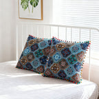 2-Pack Turkish Moroccan Throw Pillows with Inserts Reversible Floral Boho Decorative Pillow 18x18 Inch Polyester Square Cushion Zip Cover for Sofa Couch Bedroom Living Room 7 Colors