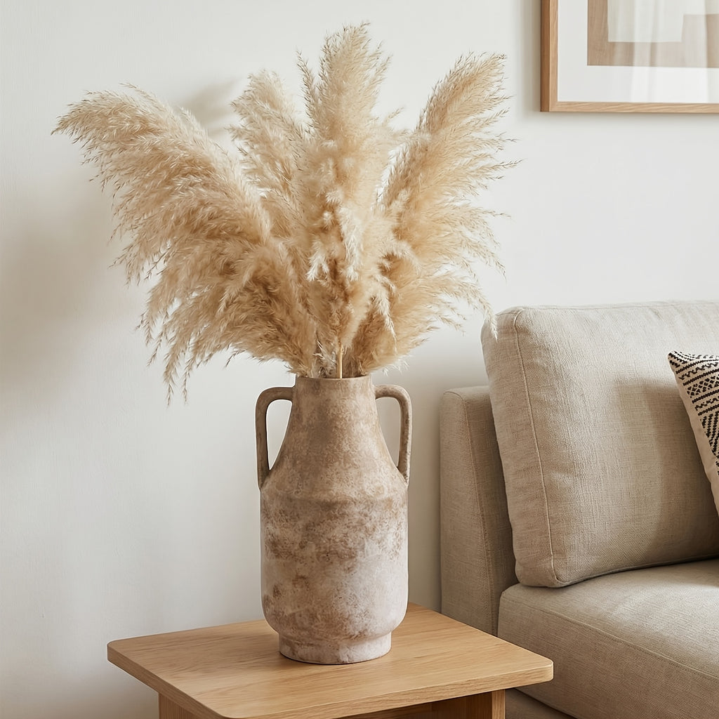 Large Rustic Farmhouse Ceramic Vase 11 Inch Tall, Vintage Retro Table Vase Centerpiece for Coffee Table, Fireplace Mantel, Bookshelf & Living Room, Ceramic Flower Holder for Home Decoration
