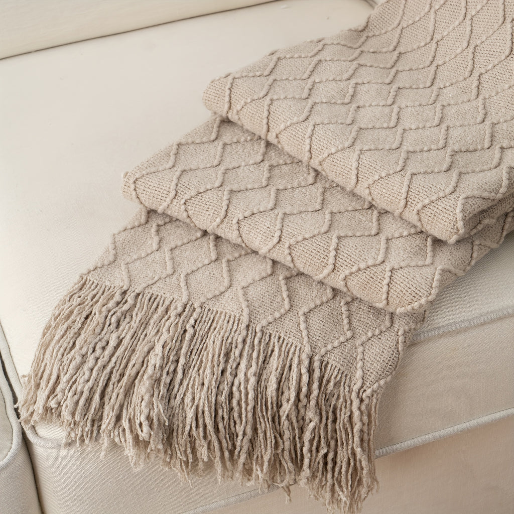 Tassel Throw Blanket Soft Warm Decorative for Couch Bed Sofa Autumn Winter Home Decor 50x60 Inch Ivory Khaki Dark Gray Navy Sage Rust Red