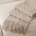 Tassel Throw Blanket Soft Warm Decorative for Couch Bed Sofa Autumn Winter Home Decor 50x60 Inch Ivory Khaki Dark Gray Navy Sage Rust Red
