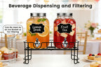 2-Pack Glass Beverage Dispenser with Fruit Infuser, Ice Cylinder & Stainless Steel Spigot – 1 Gallon Lemonade Drink Dispenser for Parties, BBQ, Weddings & Picnics
