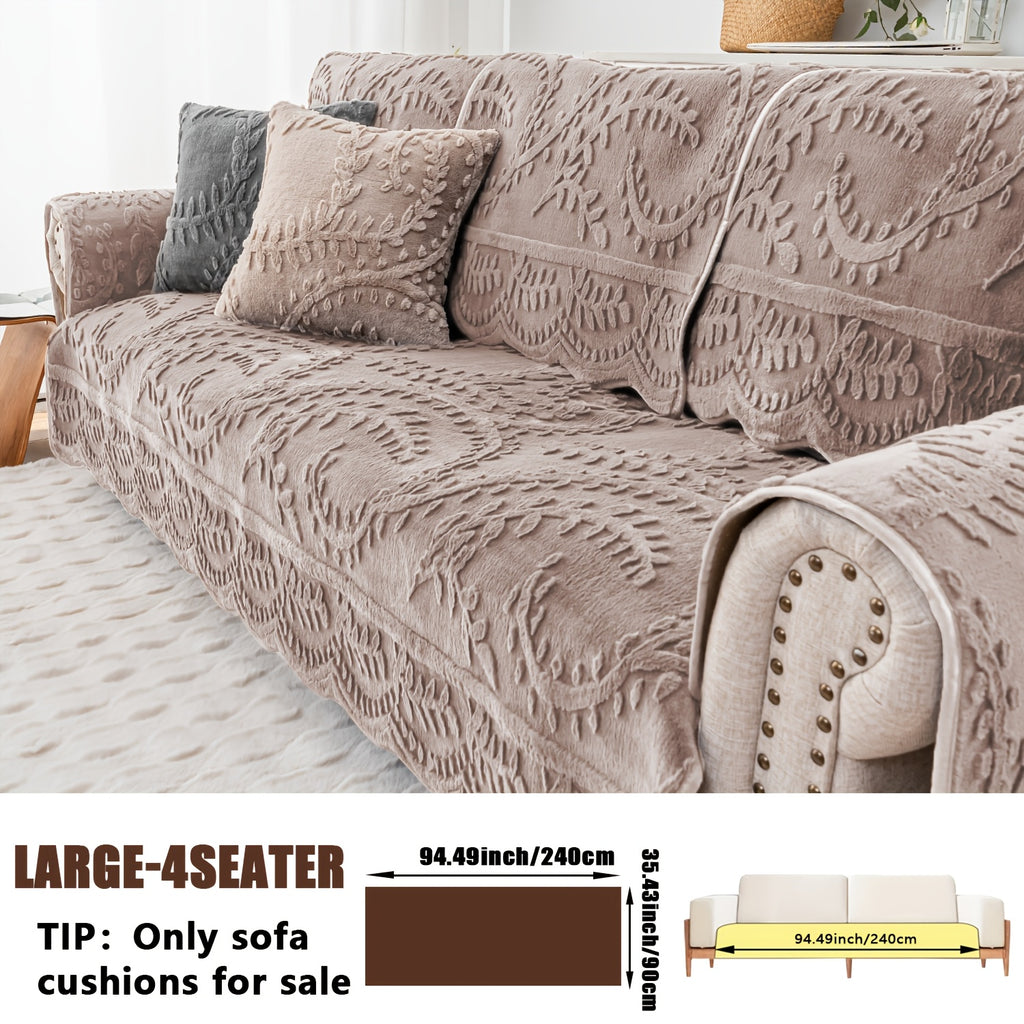 Plush Sofa Cover Faux Rabbit Fur Non-Slip, Thickened Quilted Sofa Cushion Cover Machine Washable, Warm Breathable Pet-Friendly Couch Pad for Living Room, Bedroom & Office