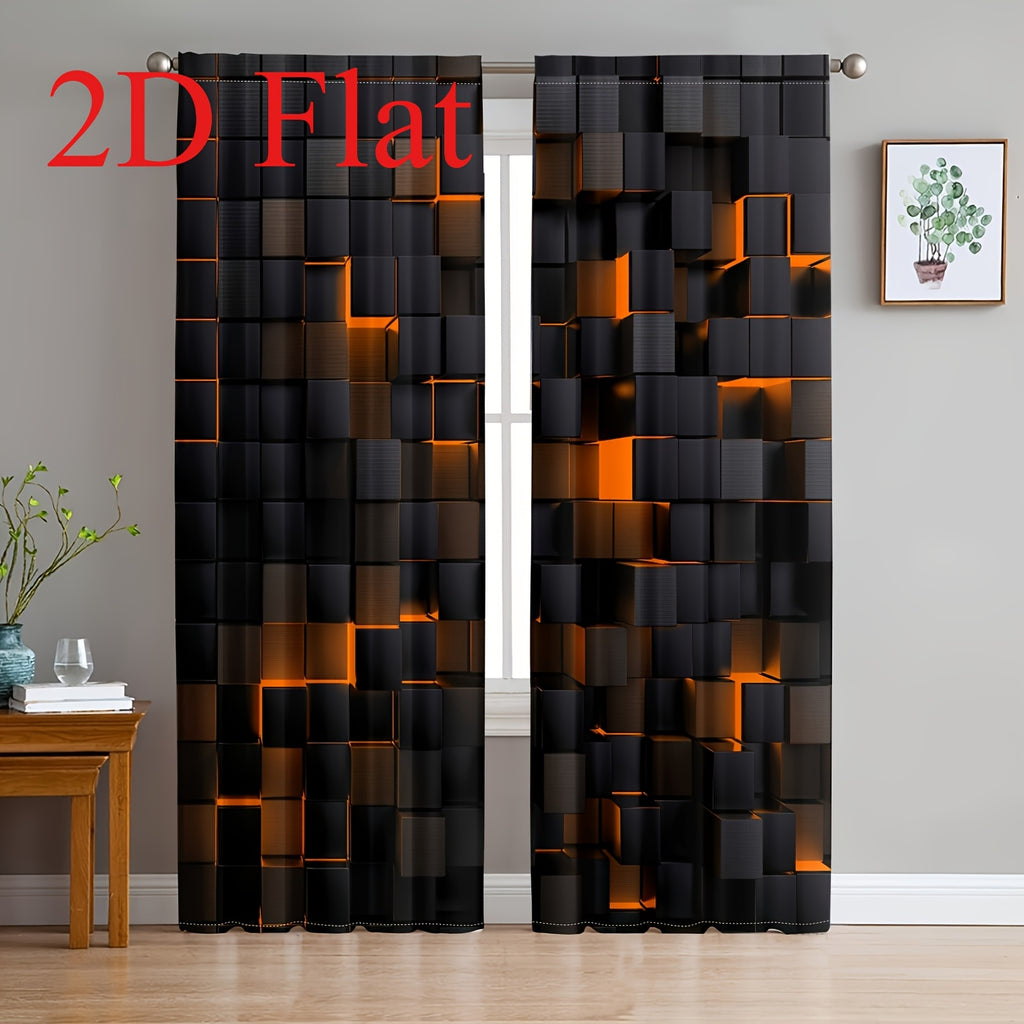 2-Piece Vintage Geometric Print Curtains – Rod Pocket, Machine Washable Polyester Flannel | Living Room & Bedroom | 4 Colors, 2 Sizes | Nuvia Haven