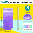 Frosted Glass Tumblers Set 16oz - Borosilicate Can Glasses with Acrylic Lids for Iced Coffee, Juice & Soda, Sublimation Ready, 8 or 12 Pack Perfect Christmas Holiday Gift