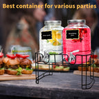 2-Pack 1-Gallon Glass Beverage Dispenser with Stand Stainless Steel Spigot and Ice Tube Leak-Proof Lemonade Water Drink Dispenser for Parties Camping Kitchen