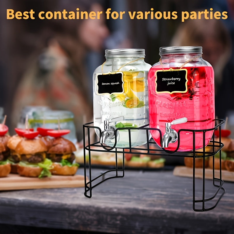2-Pack 1-Gallon Glass Beverage Dispenser with Stand Stainless Steel Spigot and Ice Tube Leak-Proof Lemonade Water Drink Dispenser for Parties Camping Kitchen