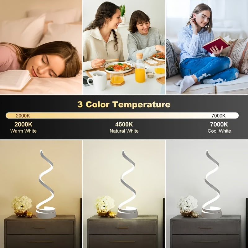 Modern Spiral Touch Table Lamp with USB-C Charging Port 3-Way Dimmable - Minimalist Bedside Lamp for Bedroom Living Room Desk - LED Bulb Included, Black & White, Single & 2-Pack
