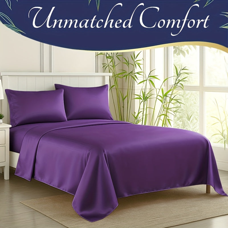 Bamboo Cooling Bed Sheet Set 4 Pcs - 2300TC Ultra Soft Breathable Deep Pocket Fitted Sheet Flat Sheet Pillowcases, Shrink Resistant All Season Bedding for Twin Full Queen King