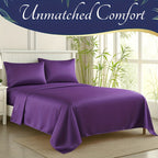 Bamboo Cooling Bed Sheet Set 4 Pcs - 2300TC Ultra Soft Breathable Deep Pocket Fitted Sheet Flat Sheet Pillowcases, Shrink Resistant All Season Bedding for Twin Full Queen King