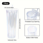 Snow Globe Tumbler 25-Pack 24oz Double Wall Clear Acrylic Cup with Pre-Drilled Hole & Plug - Reusable Plastic Snow Globe Cups for DIY Crafts, Drinking Water Juice, Party Bulk