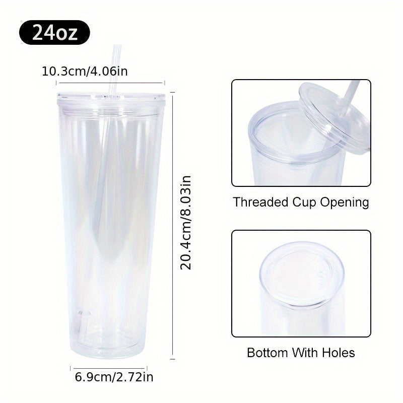 Snow Globe Tumbler 25-Pack 24oz Double Wall Clear Acrylic Cup with Pre-Drilled Hole & Plug - Reusable Plastic Snow Globe Cups for DIY Crafts, Drinking Water Juice, Party Bulk
