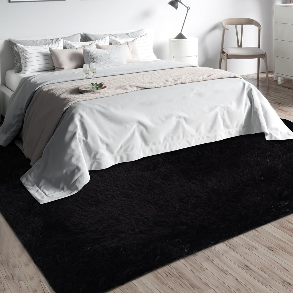 Black Fluffy Shag Area Rug Thick Soft Fuzzy Bedroom Rug Living Room Carpet 4x6 5x8 6x9 8x10 Ft Cute Room Decor