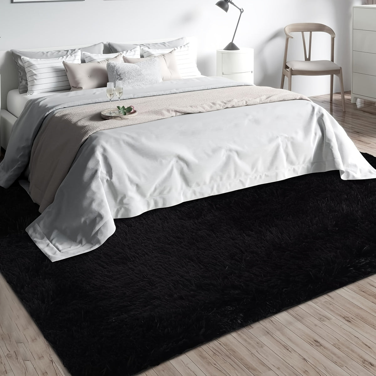 Black Fluffy Shag Area Rug Thick Soft Fuzzy Bedroom Rug Living Room Carpet 4x6 5x8 6x9 8x10 Ft Cute Room Decor