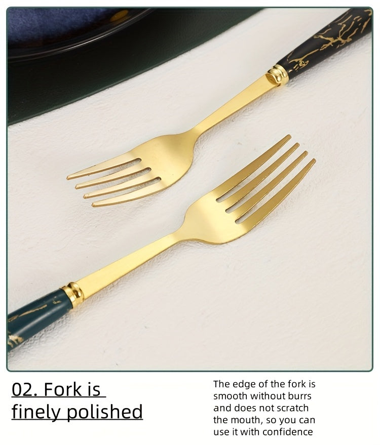 24-Piece Marble Pattern Stainless Steel Flatware Set Western Steak Knife Fork Spoon with Gift Box and Storage Rack