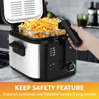 Electric Deep Fryer with Stainless Steel Basket 1.5L-6L Adjustable Temperature Foldable Handle Easy-Clean Dishwasher Safe