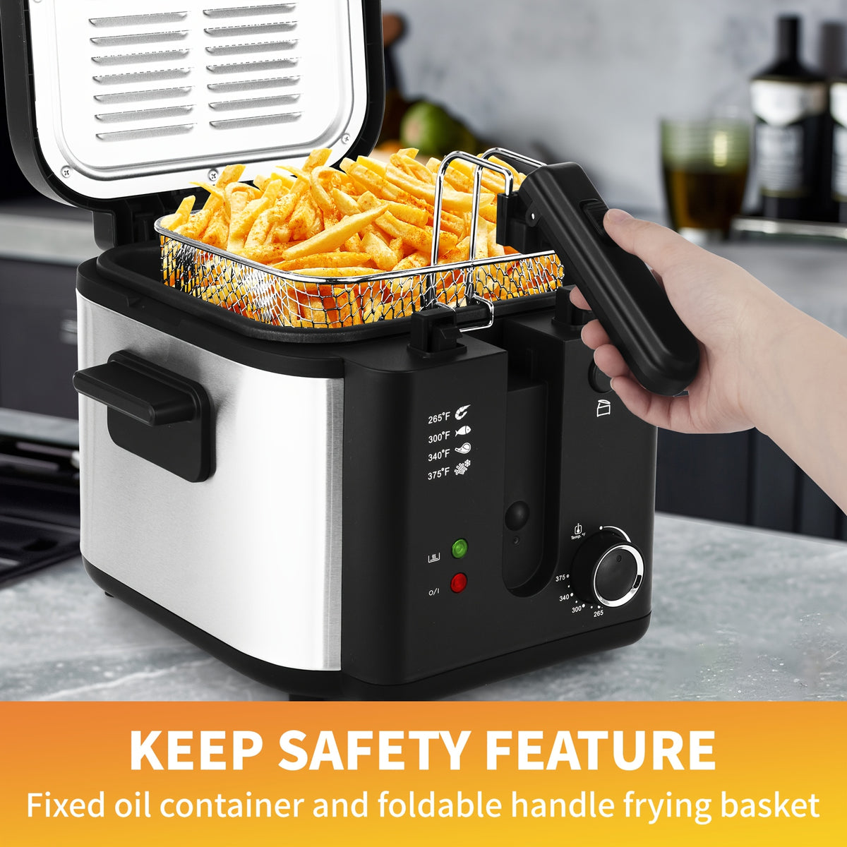 Electric Deep Fryer with Stainless Steel Basket 1.5L-6L Adjustable Temperature Foldable Handle Easy-Clean Dishwasher Safe