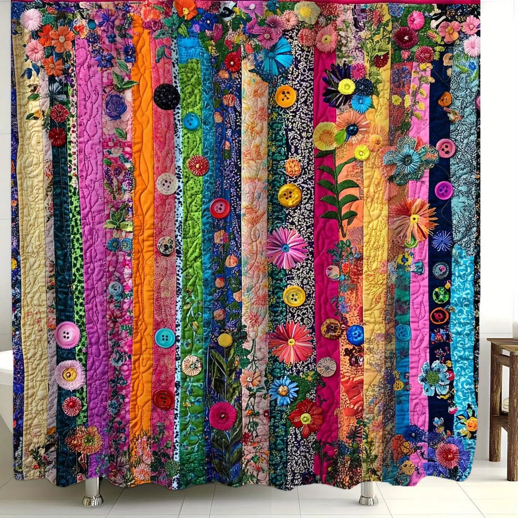 Vintage Striped Floral Print Shower Curtain 71x71 Inch with 12 Hooks Forest Theme Machine Washable Polyester with Window Curtains | Nuvia Haven