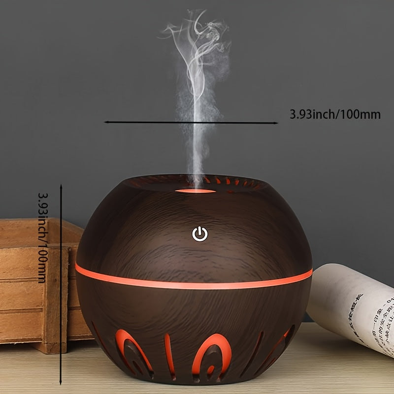USB Mini Humidifier Aromatherapy Diffuser 2-in-1 Seven-Color LED Night Light Auto Shut-Off Quiet Desktop for Bedroom Office Home Dark Light Wood