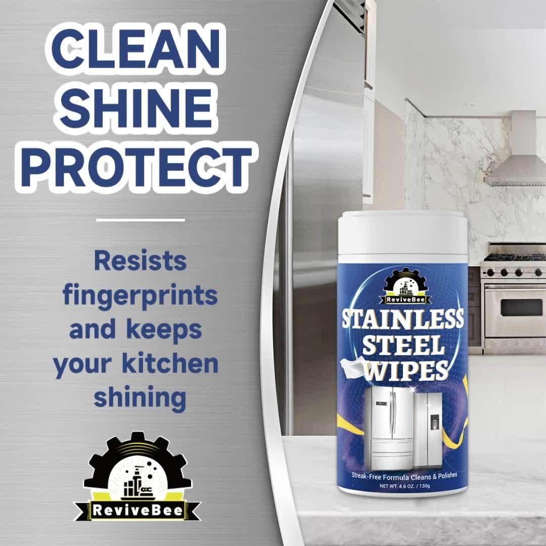 Stainless Steel Cleaning Wipes for Kitchen, Citric Acid Formula Deep Cleans Grease & Grime from Appliances, Sinks & Fixtures, Gentle on Hands Quick Kitchen Cleaning Wipes