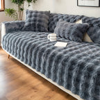 Plush Sofa Cover Rabbit Fur Like Cushion – Anti-Slip Wear-Resistant Pet Friendly Sofa Protector, 450-500GSM Polyester, Machine Washable, Home Decor
