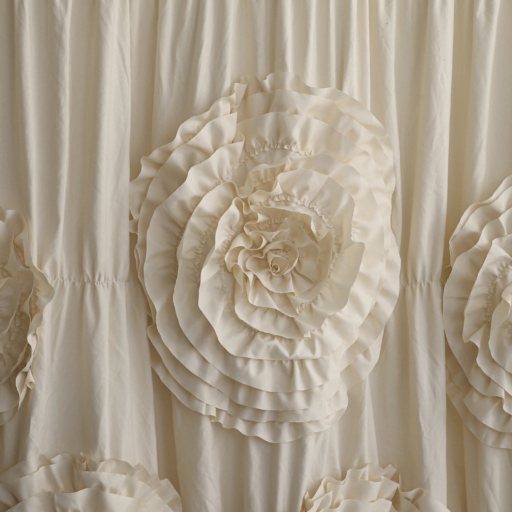 Ruffled Shower Curtain Farmhouse 72x72 - Handmade 3D Flower Vintage Ruched Fabric Bathroom Curtain, Victorian Romantic Luxury Decor, Black Pink Camel, Waterproof Microfiber 12 Holes