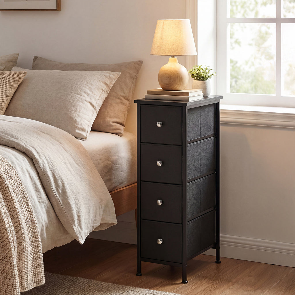 4-Tier Tall Narrow Storage Cabinet | Slim Bathroom & Kitchen Organizer, 29.5"H x 16.5"W x 9.5"D, Compact Shelving for Small Spaces, Easy Assembly