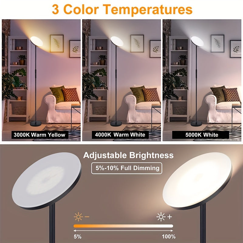 30W LED Torchiere Floor Lamp with Remote & Touch Control - 2400LM 3 Color Temperatures Modern Standing Pole Uplight for Living Room Bedroom Office, Black