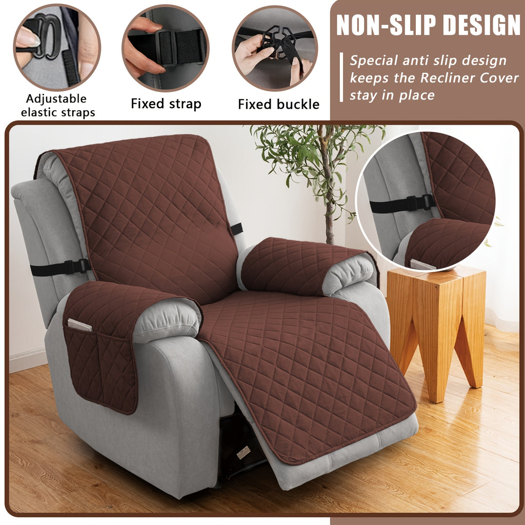 Chenille Knit Recliner Chair Cover 1pc – Non-Slip Sofa Slipcover with Elastic Straps & Drawstring for Large Recliners, Washable Pet Furniture Protector for Dogs Cats, Home Decor