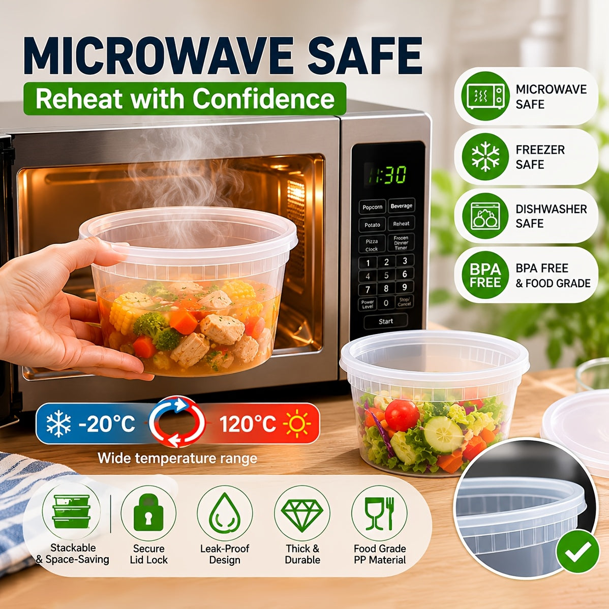48-Pack Deli Containers with Lids 16oz BPA-Free Leakproof Meal Prep Food Storage Containers Microwave Dishwasher Freezer Safe Stackable