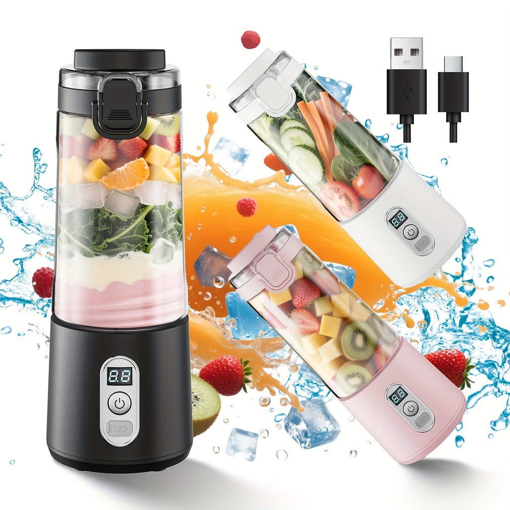 Portable Blender USB-C Rechargeable 6-Blade Stainless Steel – Ice Crush Smoothie Maker with Digital Timer, Battery Display & No-Spill Lid for Gym, Travel & Protein Shakes, Pink or White