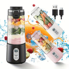 Portable Blender USB-C Rechargeable 6-Blade Stainless Steel – Ice Crush Smoothie Maker with Digital Timer, Battery Display & No-Spill Lid for Gym, Travel & Protein Shakes, Pink or White