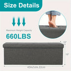 Folding Storage Ottoman Bench 660 lbs Capacity – Large End of Bed Chest with Padded Seat for Bedroom Living Room Entryway, 30 & 43 Inch, Multiple Colors