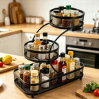 3-Tier Metal Mesh Countertop Storage Rack with Hooks, Space-Saving Organizer for Bathroom & Kitchen – Heavy-Duty Cosmetic, Perfume & Toiletry Display Stand, Black or White, Mini Available