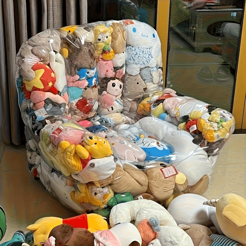 Stuffed Animal Storage Bean Bag Chair – Transparent PVC Plush Toy Organizer Sofa for Kids Room & Playroom, Large Capacity Doll Storage, Easy to Clean, Available in Round Bag & Sofa Styles