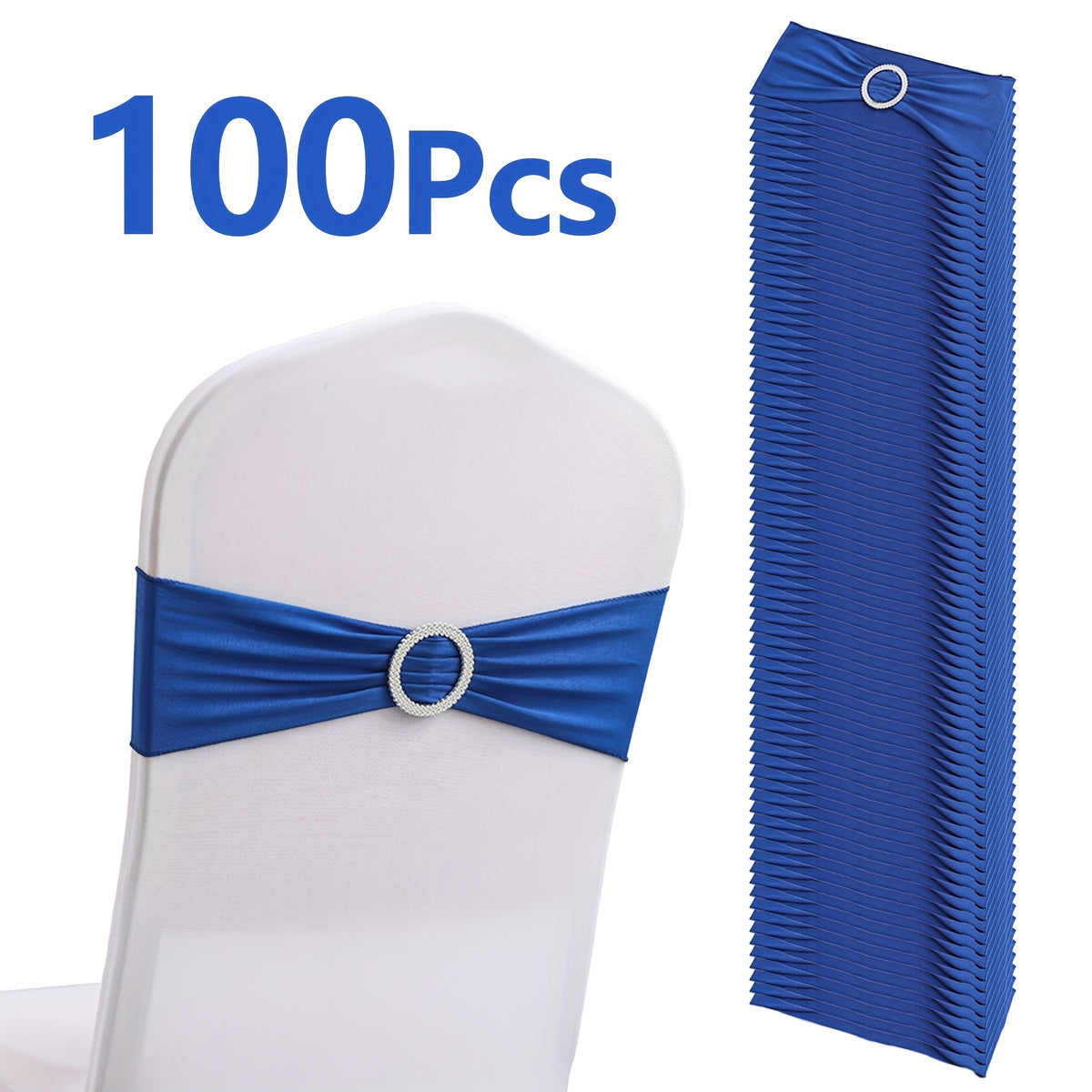 Chair Sashes 100-Pack – Milk Fiber & Spandex Stretch Sash Bands with Buckle, Snap-Back Elasticity, Wedding Party Banquet Decor, 8 Colors
