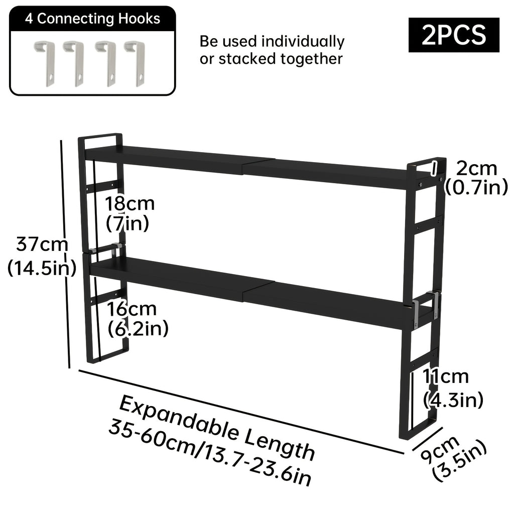 Narrow Tall Shelf Organizer for Kitchen, Windowsill & Bathroom – Stackable Thin Shelves for Narrow Spaces | Scalable Countertop Rack & Window Plant Stand | Black & White