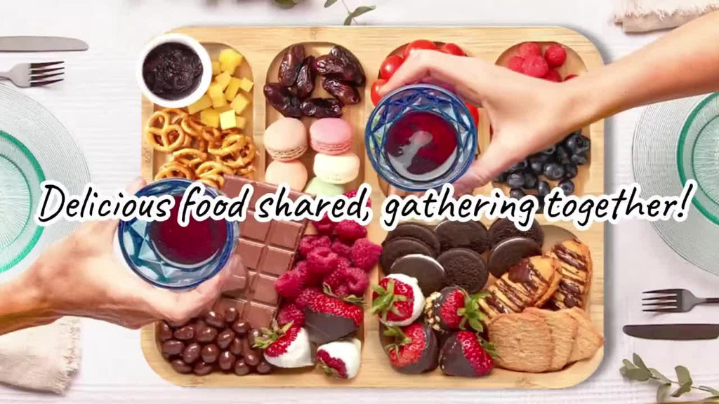 Bamboo Charcuterie Board Cheese Tray with Transparent Acrylic Snap-On Lid 8 Compartment Portable Serving Platter for Parties Camping Holidays