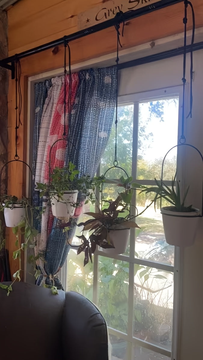 Vertical Planter Set with Adjustable Metal Rod, Iron Rings & Hanging Flower Pots for Window Sill & Balcony, Mini Vertical Garden Kit for Indoor Outdoor Plants, Space-Saving Patio Planter