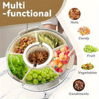 6 Grid Rotating Serving Tray with Lid and Handle 360 Rotatable Snack Organizer Box Portable for Camping Party Picnic RV Fridge Travel
