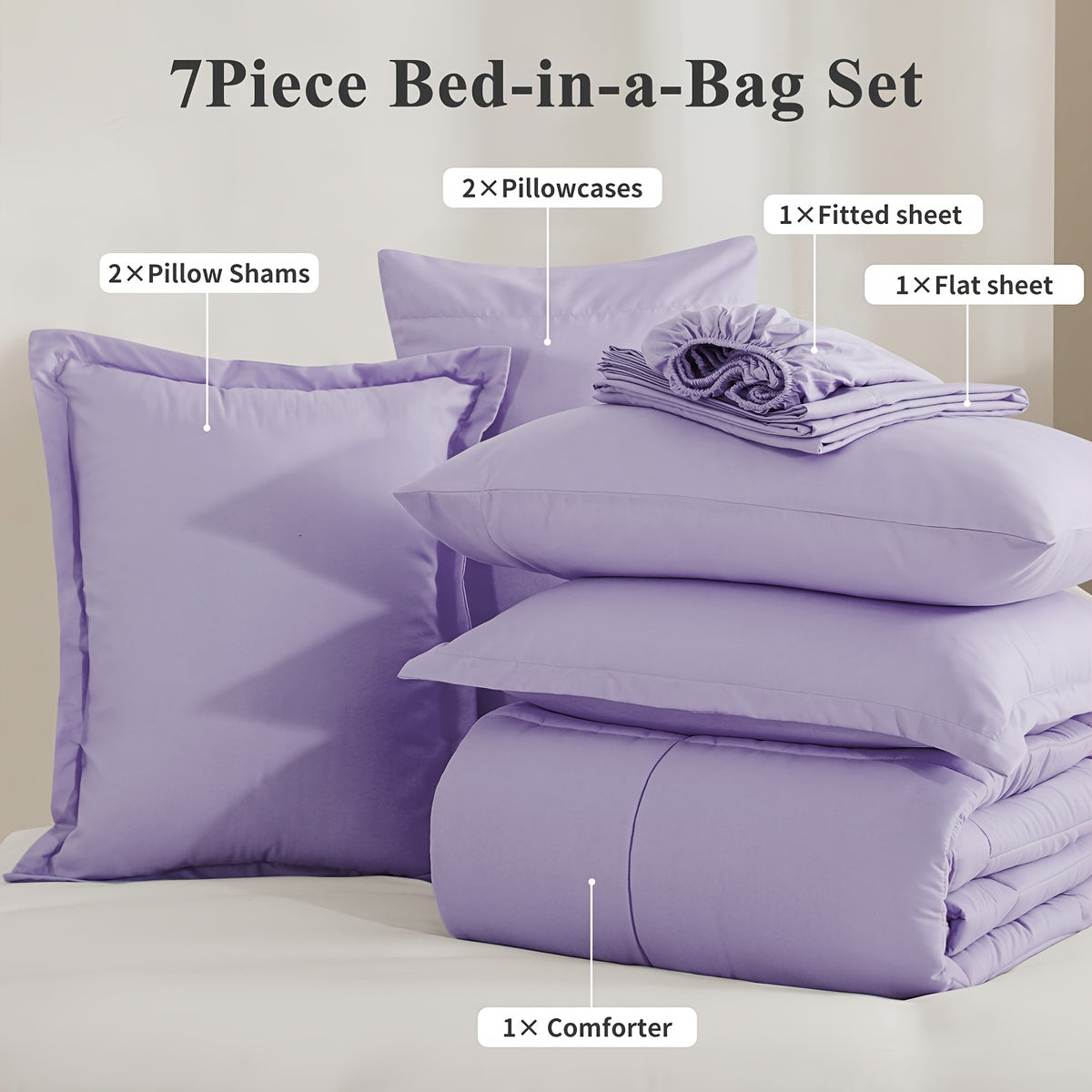 Bed in a Bag Queen 7 Piece Fluffy Comforter Set – Ultra-Soft Microfiber Bedding with Comforter, Fitted Sheet, Flat Sheet & 4 Pillowcases, Hypoallergenic Breathable All Season Bedding Gift for Her