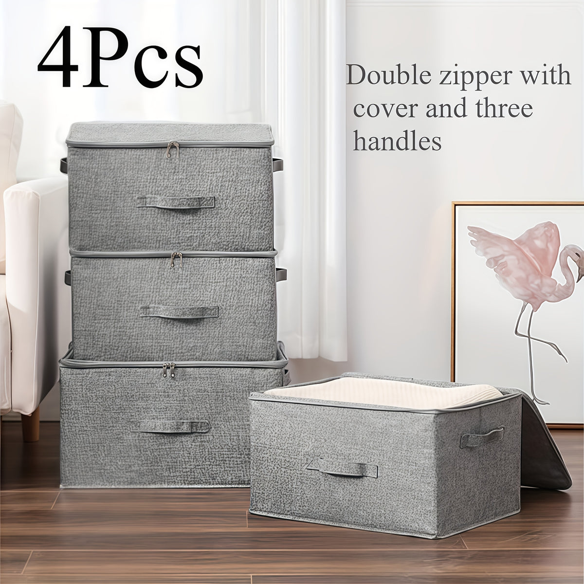 Extra Large Foldable Waterproof Storage Bins 4 or 8 Pack Collapsible Organizer Bags for Clothes Blankets Wardrobe Bedroom Kitchen Books Multi-Purpose