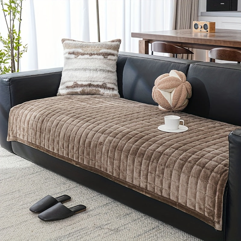 Bohemian Soft Flannel Sofa Cushion Cover – Non-Slip Machine Washable Couch Cushion Cover for 2/3/4-Seater Sofas, Plush Solid Color Living Room Bedroom Office Home Decor