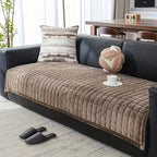Bohemian Soft Flannel Sofa Cushion Cover – Non-Slip Machine Washable Couch Cushion Cover for 2/3/4-Seater Sofas, Plush Solid Color Living Room Bedroom Office Home Decor